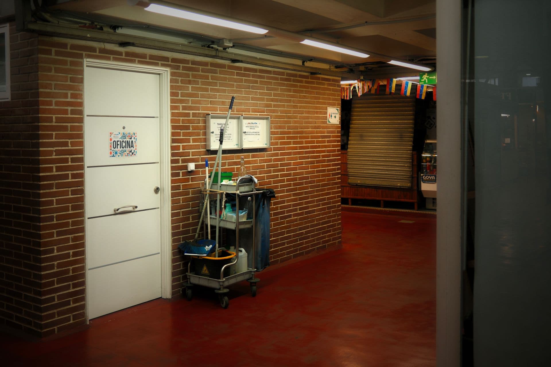 Professional cleaner at work in a public building