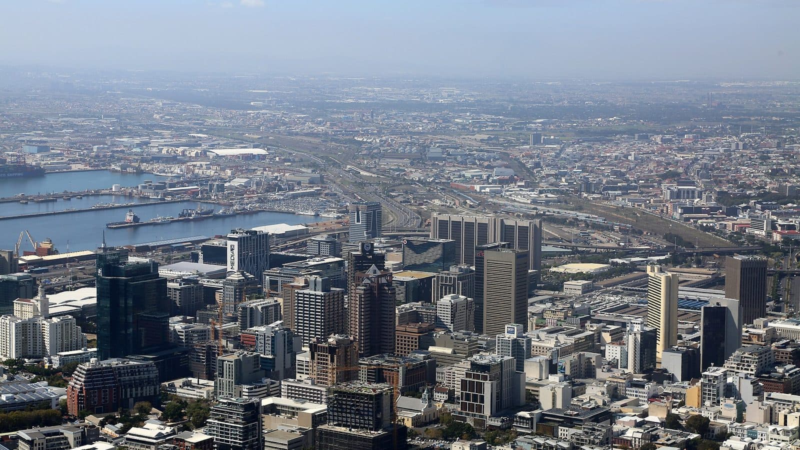 An aerial view of the Cape Town central business district and harbour, where thousands of the small firms bidding for public contracts are based